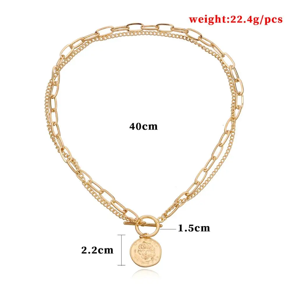 

Gold Chain Layered Coin Pendant Necklaces For Women Charms Chunky Link Chains Choker Necklace Statement Collar Bijoux Femme Gift