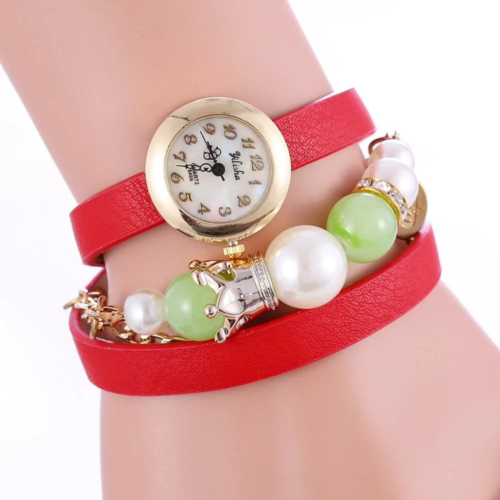 Модные роскошные женские часы Стразы с жемчугом кожаным браслетом корпус из