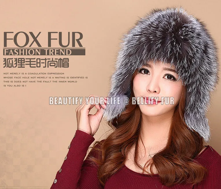 Женская шапка-бомбер из натурального меха лисы теплая шапка 100% натуральной