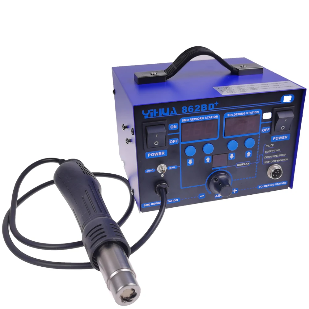 

720W 2 In 1 SMD Rework Soldering Station YIHUA 862BD+ Hot Air Gun Two-in-one Digital Display Anti-static Air Gun Station