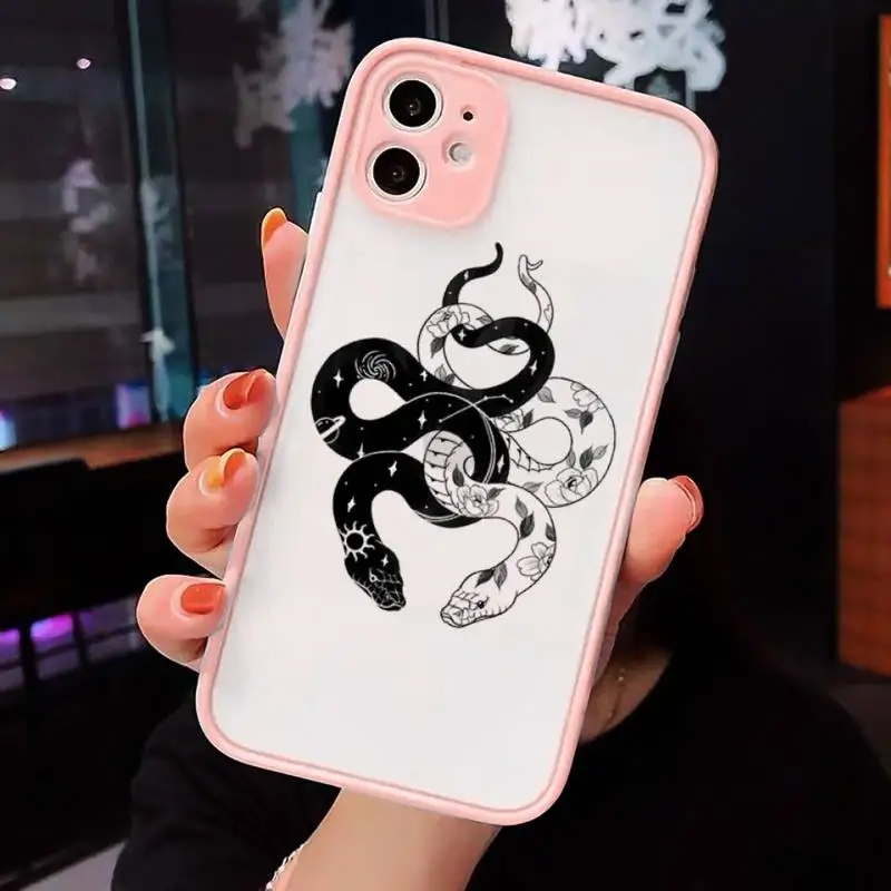 

Snake Art darkness style Phone Case Matte Transparent for iPhone 7 8 11 12 s mini pro X XS XR MAX Plus cover funda