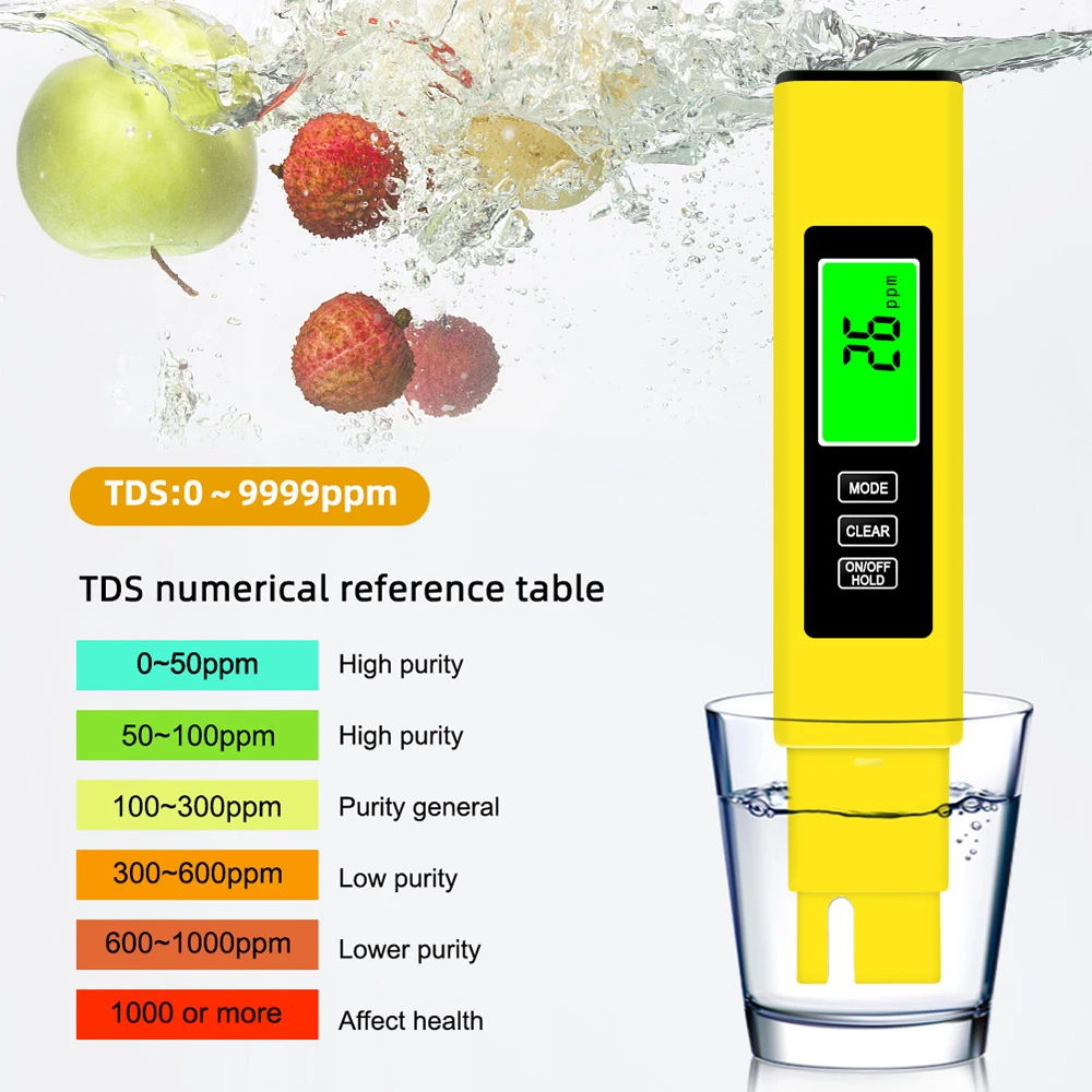 

3 in 1 Water Quality Tester Water Quality Analyzer TDS/EC/Temperature Meter Data Hold Backlight Display Tester White