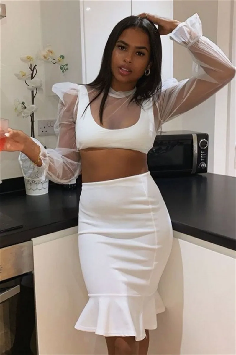 

Women Turtleneck Long Puff Sleeve Mesh Sheer Shirt Blouse Clubwear Outwear OL Transparent Loose Casual Holiday Shirt Blouse Tops