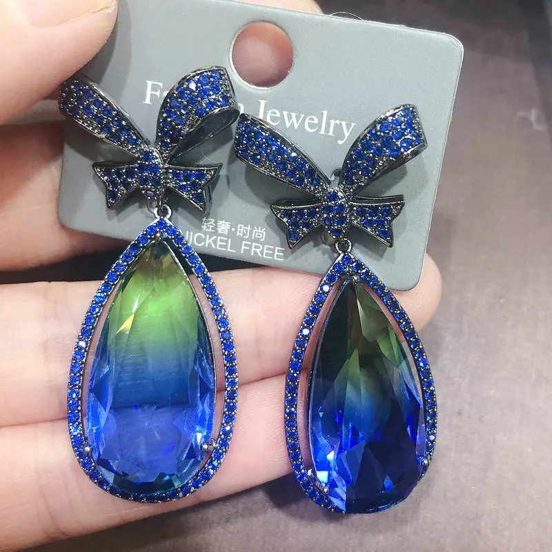 

Bilincolor Royal Blue Zirconia Knot Earring for Women