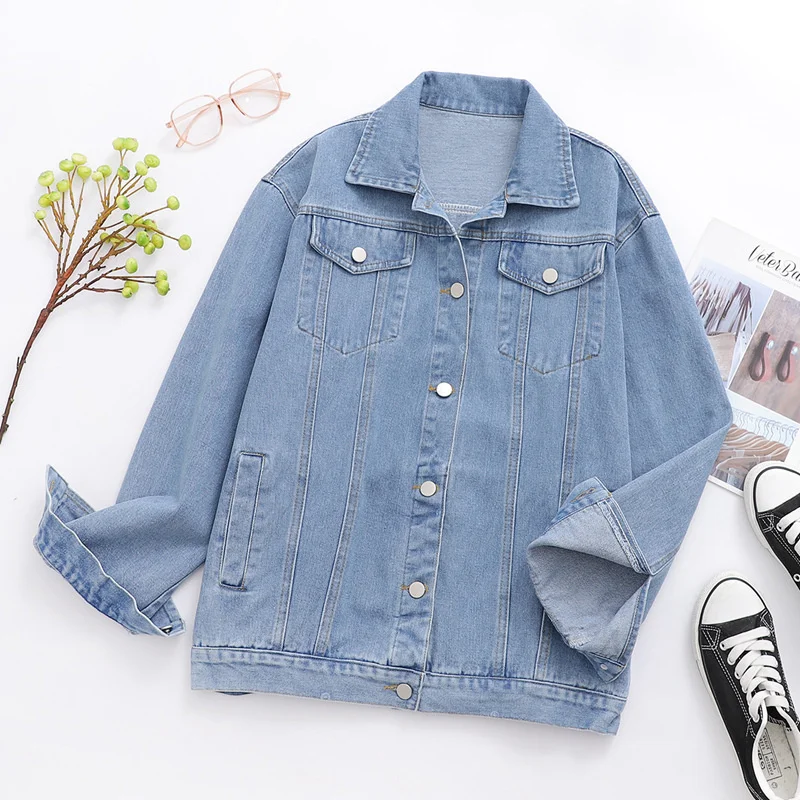 

Базовые куртки для женщин, винтажные простые весенние шикарные джинсовые куртки в корейском студенческом стиле с отложным воротником, улич...