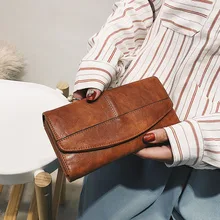 Vintage Trifold Wallet Women Long PU Leather Wallet Female Clutch Purse Hasp Female Phone Bag Girl Card Bags Ladies High Quality