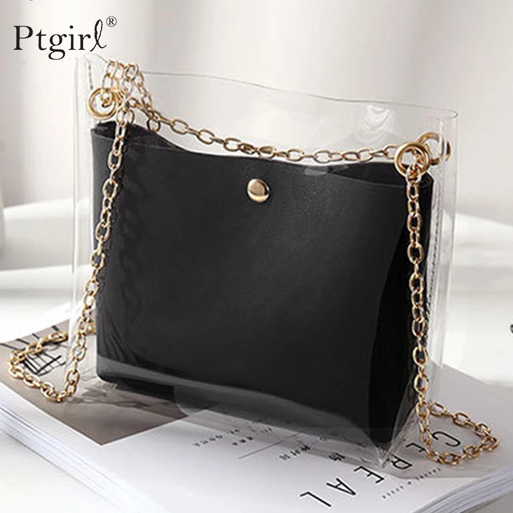 Женская прозрачная сумка мешок Маленькая через плечо из ПВХ мессенджер с