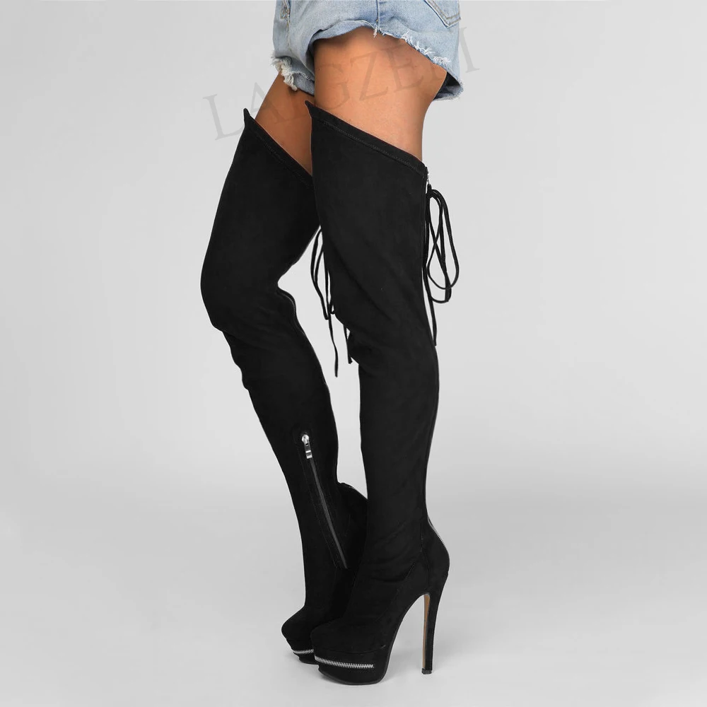 LAIGZEM/женские облегающие высокие сапоги на молнии сзади Плиссированные из