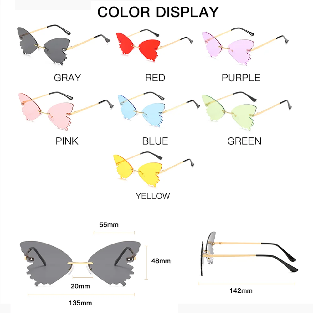 

New Butterfly Rimless Sunglasses Women Luxury Brand Fashion Cat Eye Sun Glasses Candy Color Shades lentes de sol mujer UV400