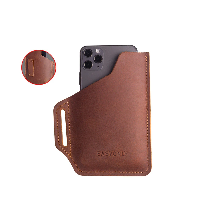 

SIMLINE Genuine Leather Cellphone Belt Waist Bag For Men Male Vintage Sport Portable Loop Mobile Phone Cover Case Holder Holster