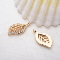 new real gold color plated brass crystal leaves charms for diy necklace pendant bracelet jewelry making accessories material