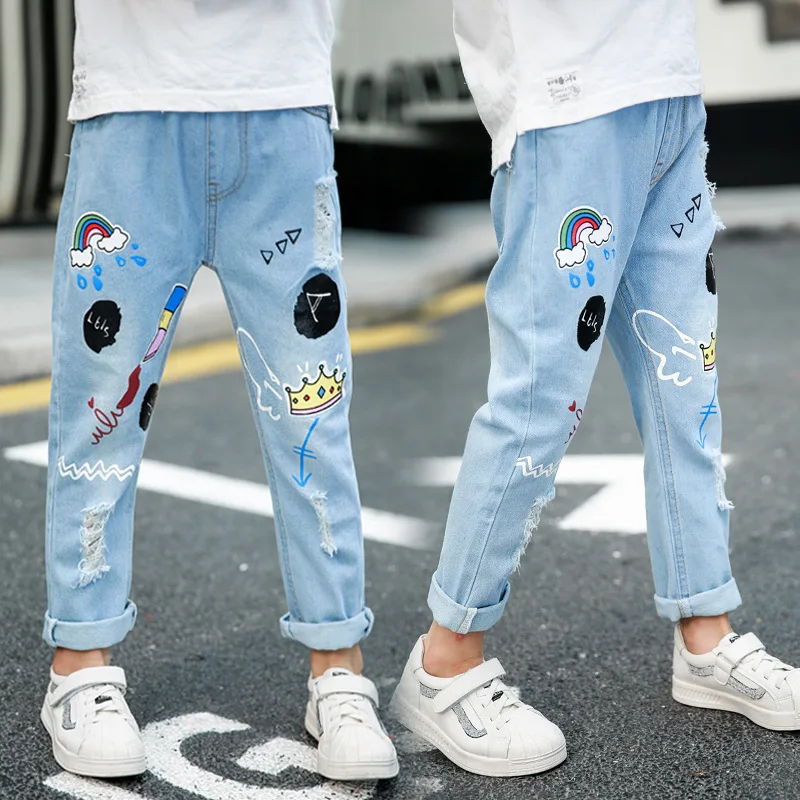 Детские рваные джинсы ACE LOVE летние детские брюки из денима с эластичным поясом и