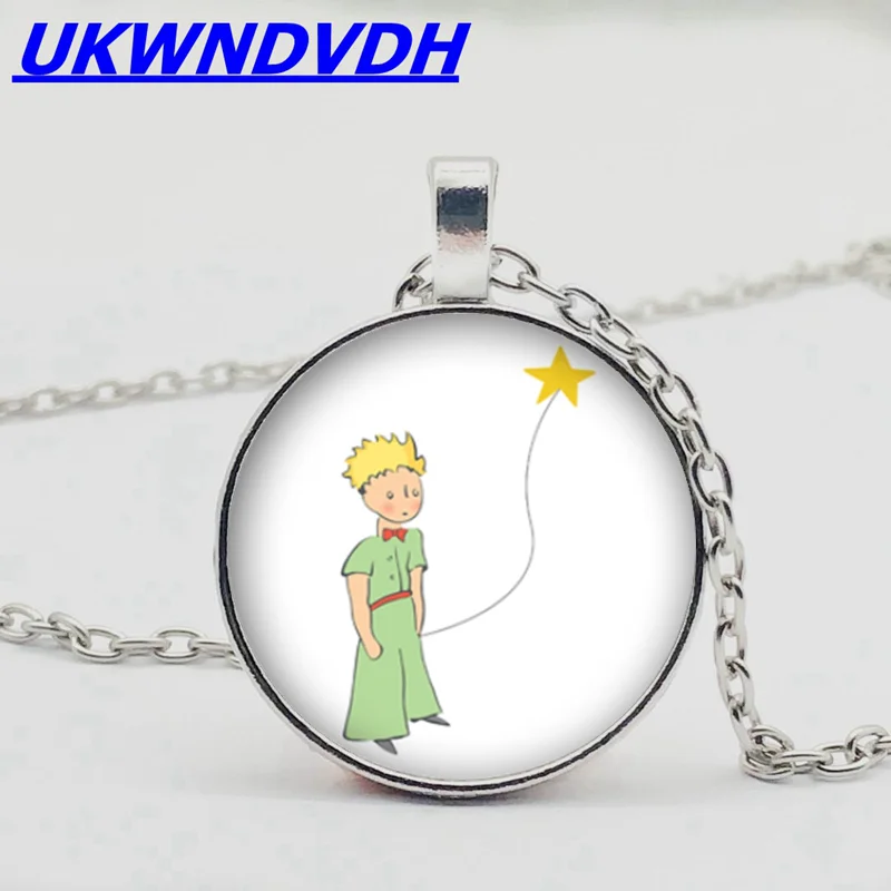 

2019 best selling cartoon cute little prince glass convex dome pendant necklace children's best birthday gift