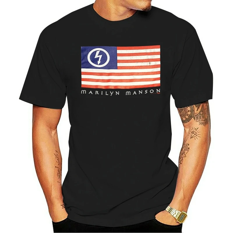 Популярная редкая Мэрилин Мэнсон 1997 футболка с флагом новая принтом|Мужские