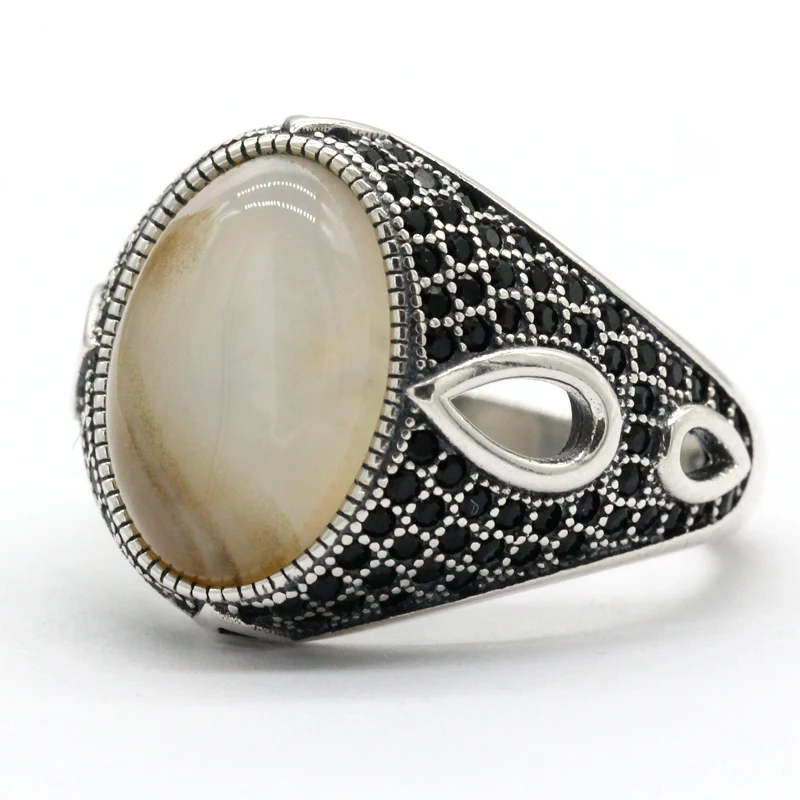 Черный Полированный Галечный пляж мужчины женщины кольцо из натуральной 925