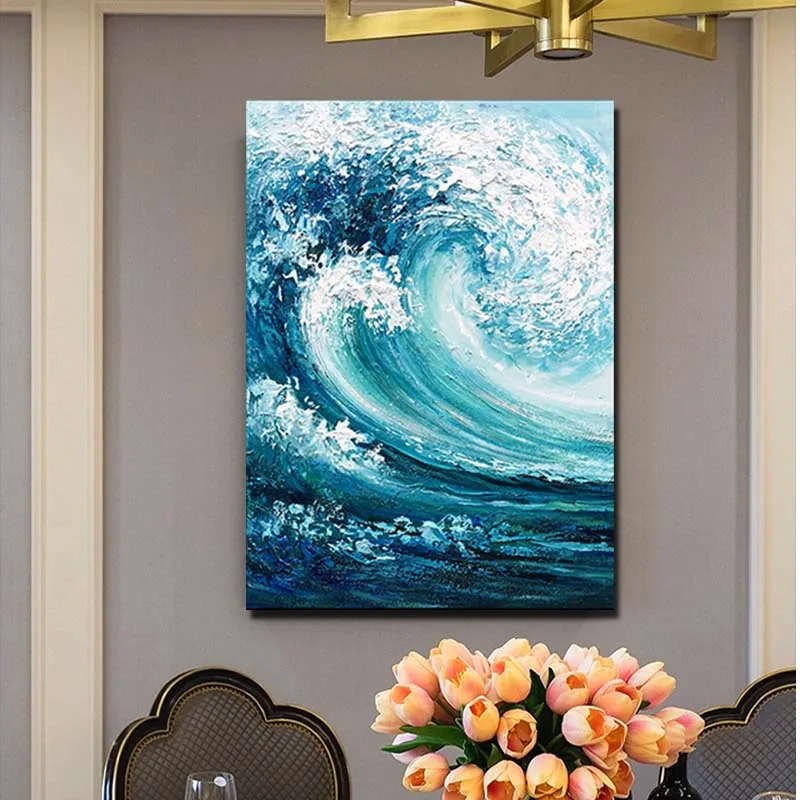

Hand Painted Modern Abstract Impasto Seawave Seascape Canvas Oil Painting Wall Art Picture Living Room Home Decor Drop Shipping