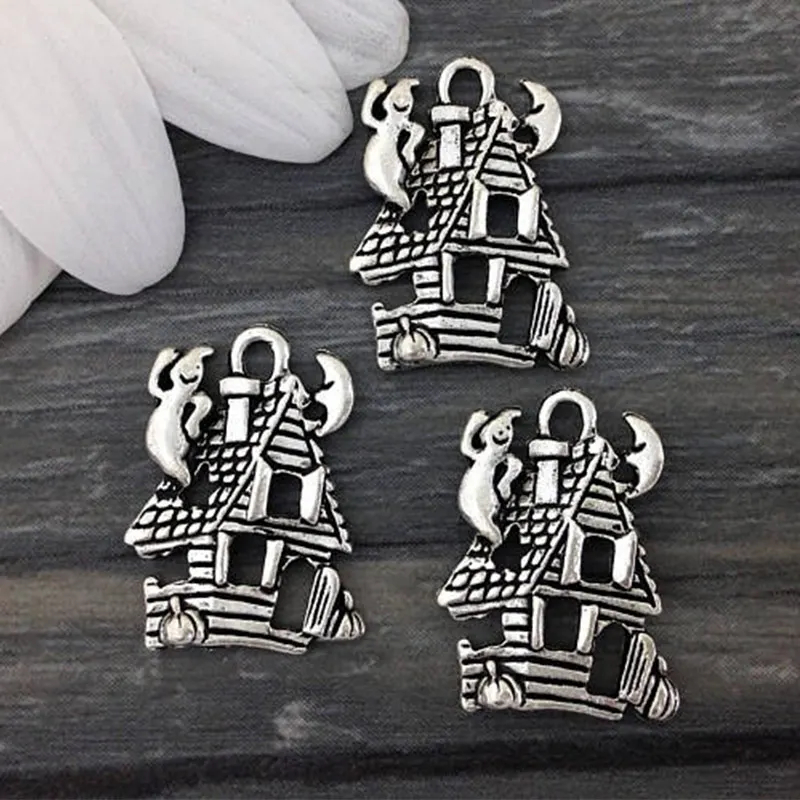 

10pcs Charms Haunted House 20 x 15mm Halloween Ghost Pendants Antique Jewelry Making DIY Handmade Craft Pendant Halloween Gift