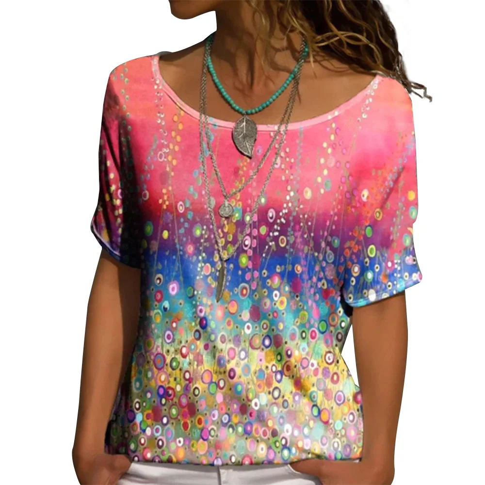 

Fashion Women's Gradient Dot Print T-Shirt Short Sleeve Round Neck Summer Tops Casual Colorful Harajuku Street Tees Shirt