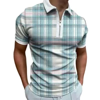 60 dropshippingturn down collar men t shirt print thin zipper short sleeve summer shirt top