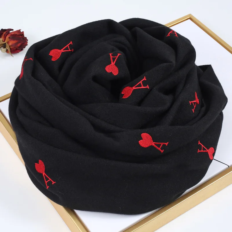 

Scarf Female Winter Korean Style Blanket Wild Warmth Thick Embroidered Flower Pashmina Sweet Autumn Imitation Cashmere Scarves