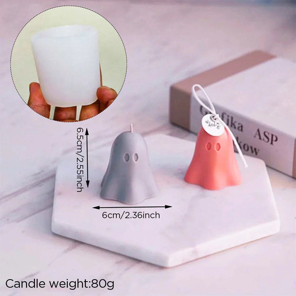 Molde de silicona para velas de fantasma de Halloween, dise&ntilde;o elegante, molde para velas hechas a mano, jab&oacute;n peque&ntilde;o con forma de fantasma, regalo creativo de cumplea&ntilde;os-5