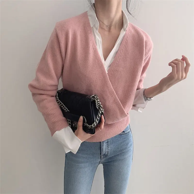 Женский однотонный вязаный джемпер HziriP свободный элегантный Однотонный свитер с