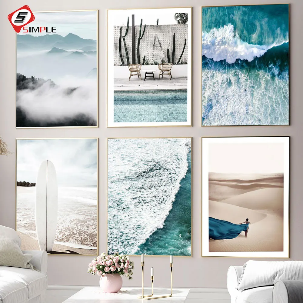 

Tropical Decoration Canvas Painting Blue Sea Bicycle Landscape Poster Nordic Print Decorative Wall Art Picture Living Room Decor