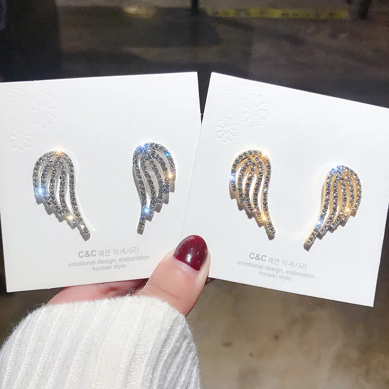 

New Gold Silver Colored Angel Wing Stylist Crystal Earrings Stud Earrings For Women Long Cuff Earring Bohemia Jewelrys