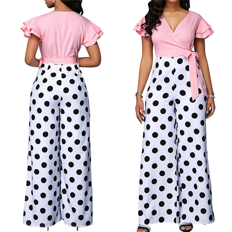 High Waist Women Long Pants Polka Dot Print Stretch Wide Leg Trouser Female Solid White Black Casual Loose Trousers Bottoms | Женская