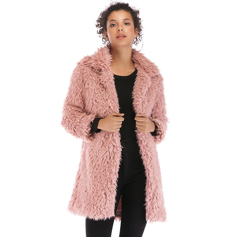 Лидер продаж пальто из искусственного меха Женское с длинным рукавом отложным