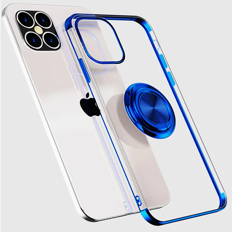

Luxury Ring Transparent Magnetic Attraction Phone Case For iPhone 13 11 12 Pro Max Mini X XR 7 8 Plus SE 3 Soft Shockproof Cover