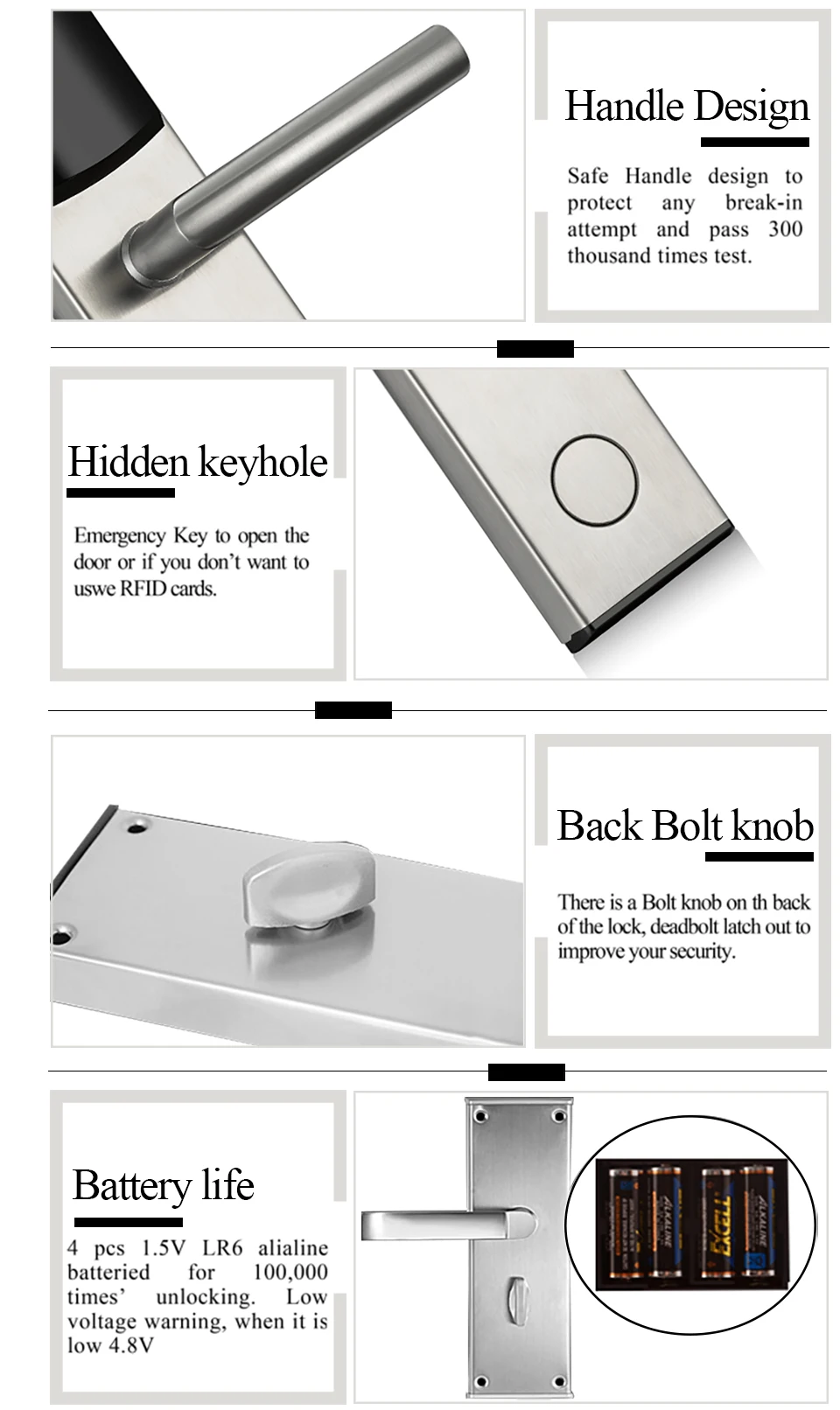 Smart RFID IC Card classic Design Digital Door Lock with Intelligent free software manage system for Upscale hotel