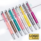 Креативная металлическая шариковая ручка с кристаллами, с логотипом на заказ, алмазная рекламная ручка, подарок для офиса, ручка с гравировкой текста, студенческие канцелярские принадлежности