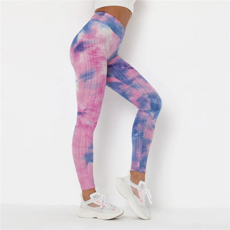 

Обтягивающие Леггинсы Tie Dye, спортивные женские штаны для фитнеса и йоги с карманами, эластичные леггинсы для тренировок, лоскутные обтягива...