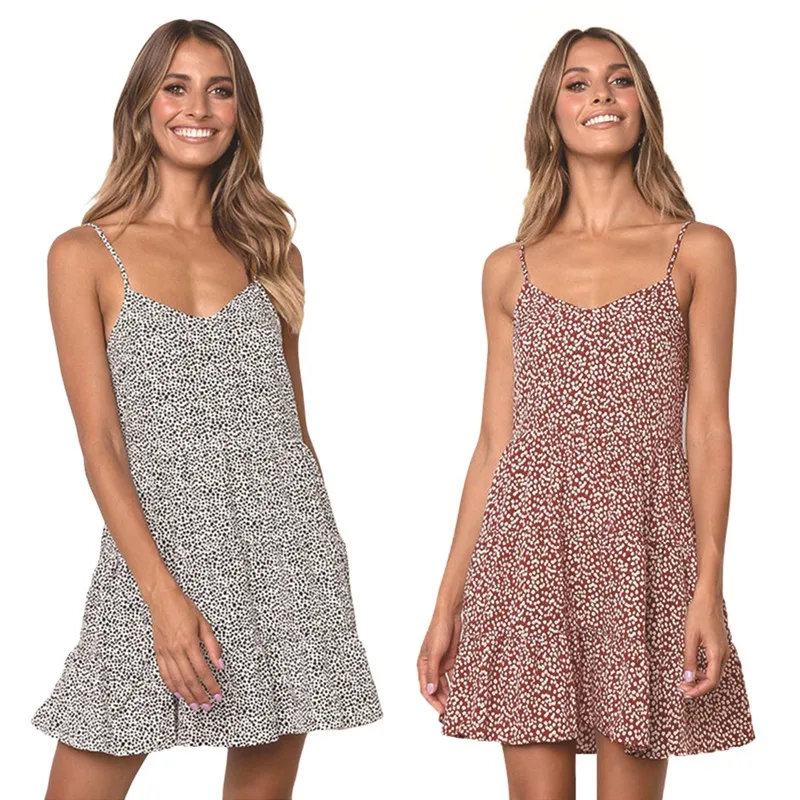

Summer Elegant Bohemian Floral Print Dress Women Slip Dress Sleeveless Casual Beach Dresses For Ladies