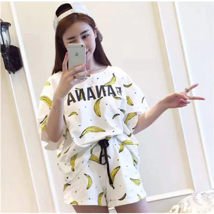 

Shirt+Shorts Women Cute Sleepwear Pajamas Set Print Nightwear Cartoon Intimate Lingerie Pyjamas Casual Homewear pijama mujer