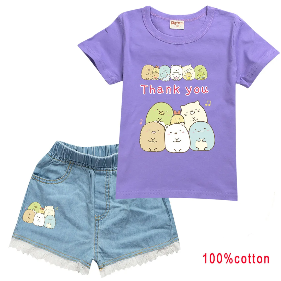 

Summer Cartoon Sumikkogurashi T Shirt Kids Tracksuit Girls Short Sleeves Cotton T Shirt+Jeans 2 Pcs Suits Baby Boys Clothing Set