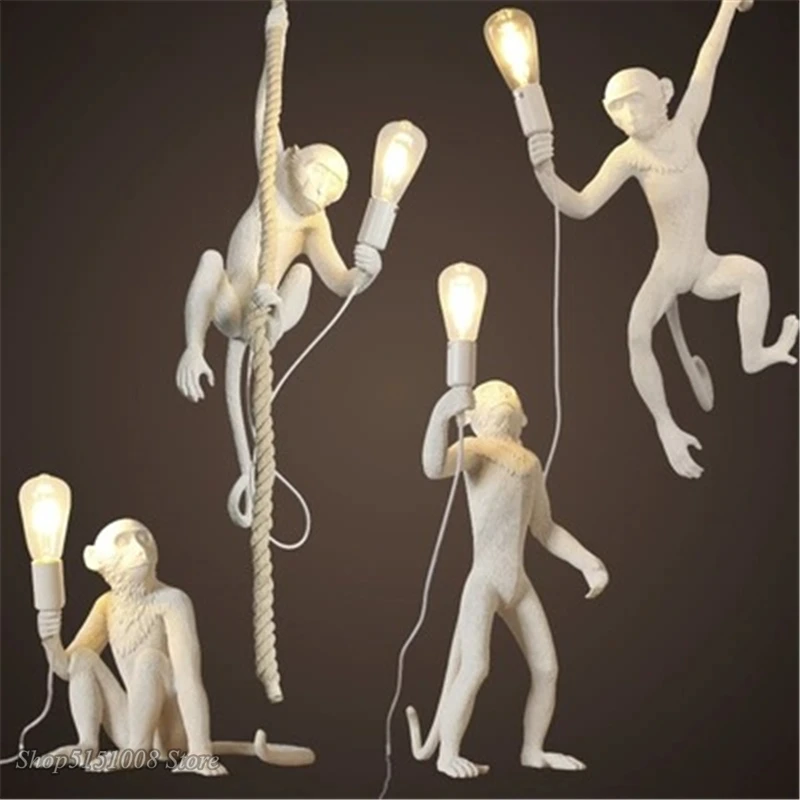 

Resina preto branco ouro macaco pingente luz nordic sala de estar sala arte sala estudo lustre pendurado para casa