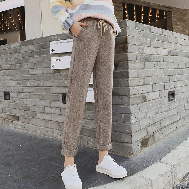 Плотные шерстяные брюки новинка сезона осень-зима 2020 теплые женские с высокой