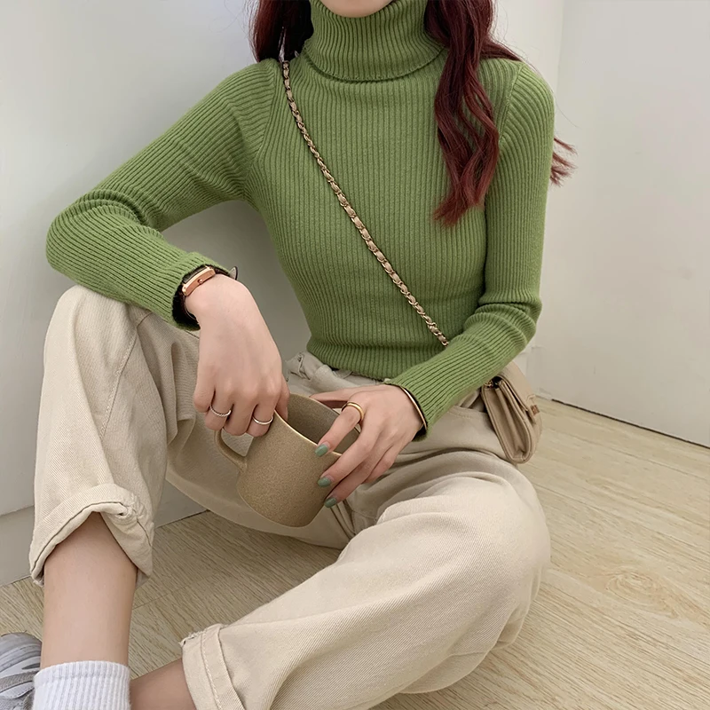 

Модный женский свитер в Корейском стиле, черная водолазка в стиле Харадзюку, осенний милый пуловер, Прямая поставка, винтажная трикотажная ...