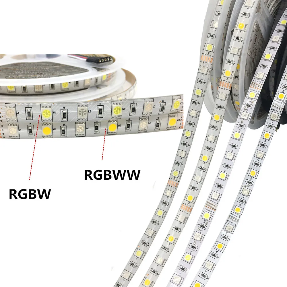 5 м 10 DC12V Светодиодная лента 5050 SMD RGB RGBW RGBWW 60 светодиодов/M + белый/теплый белый