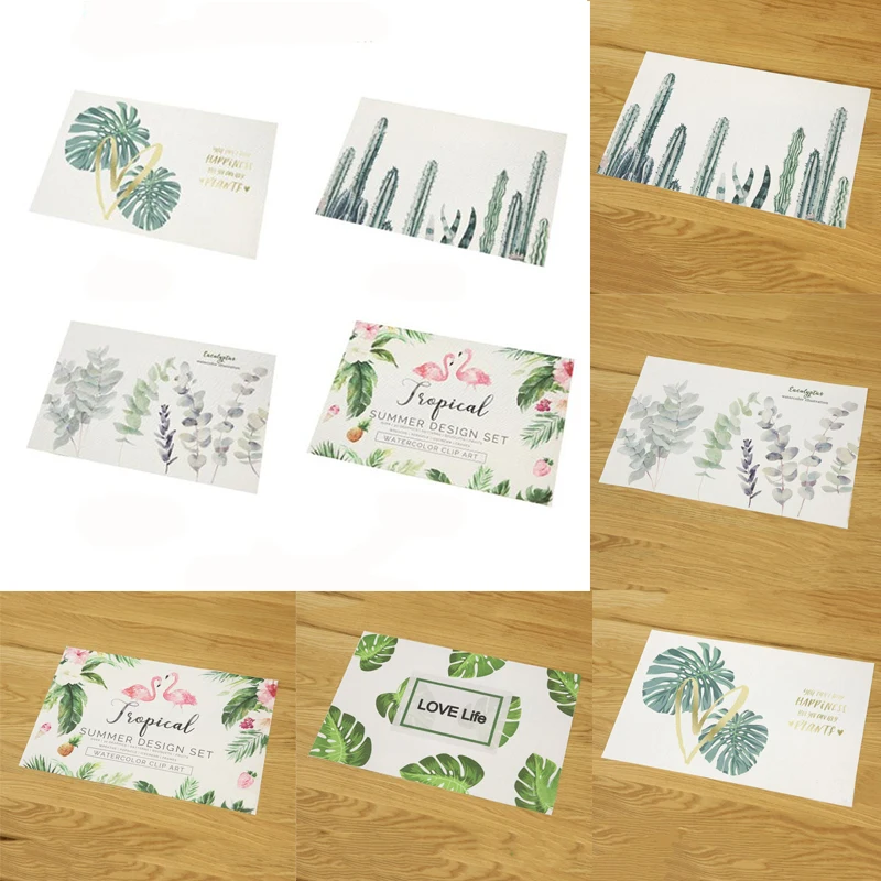 

PVC Placemat Plant Printed Tableware Mat for Dining Table Waterproof Coaster Modern Kitchen Pad Home Decoration 30*45cm/Pc