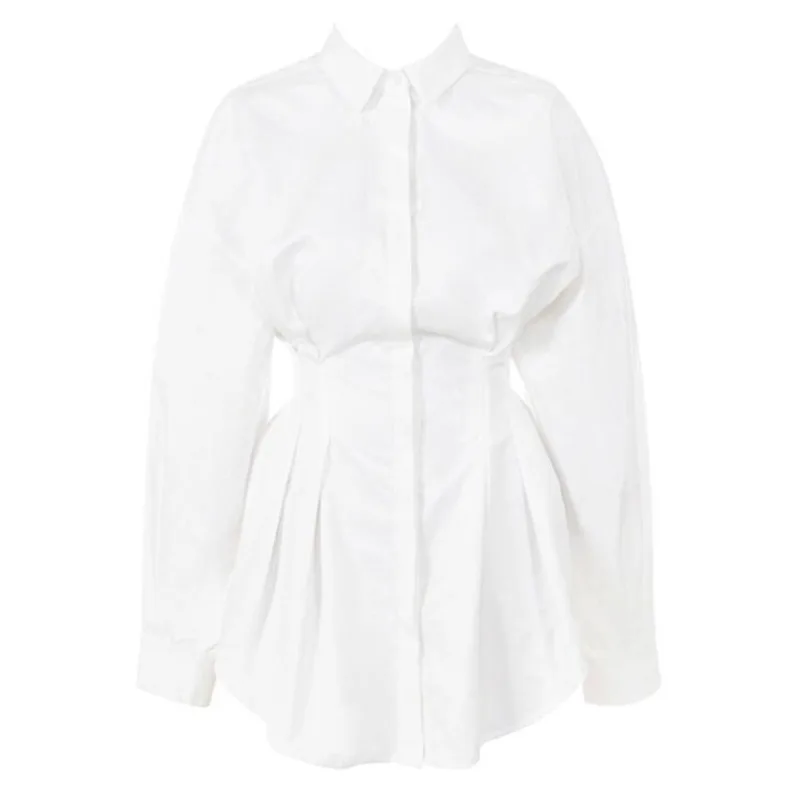 

XUXI Women 2021 Spring Autumn New Fashion Lapel Slim A-line Long-sleeved Slim Dress E1060