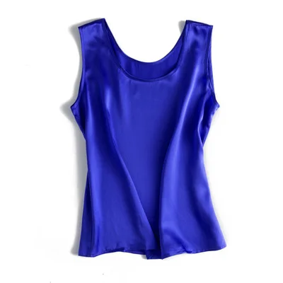 Royal Blue SuyaDream, женские шелковые майки, натуральный шелк, атлас, круглый вырез, без рукавов, рубашка,, одноцветные, летние жилеты - Цвет: Royal Blue