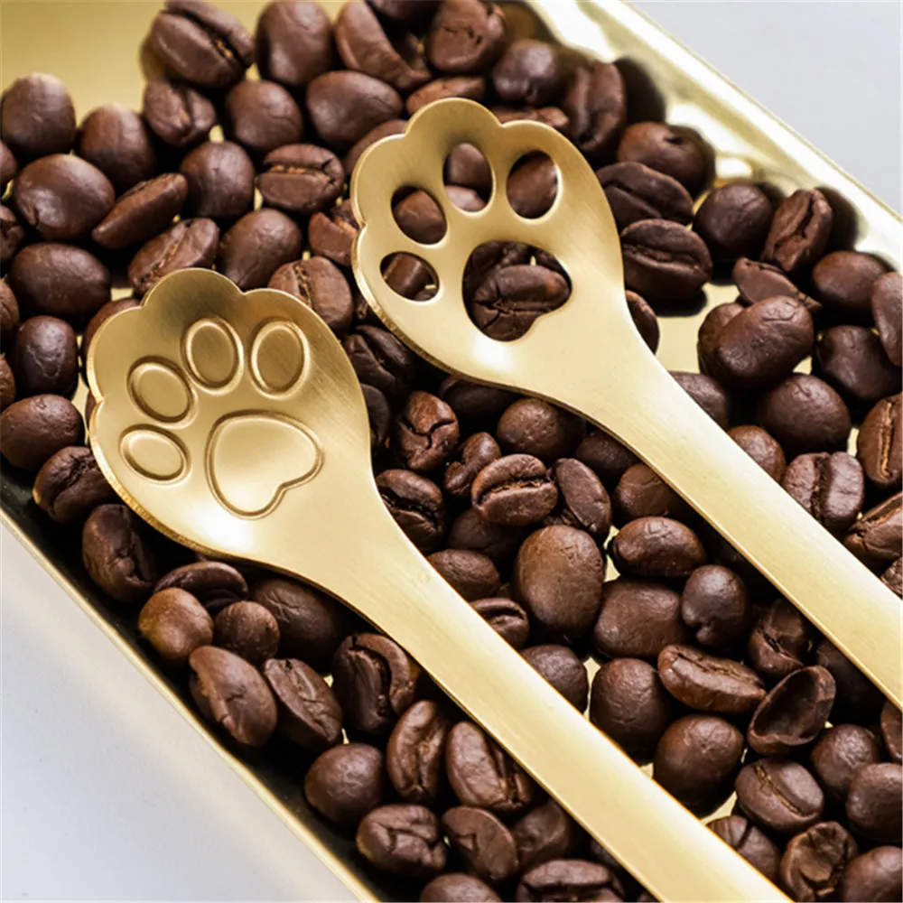 

Cute High Quality Gold Cat Claw Mini Creative Coffee Stainless Steel Spoon Gift Cake Stirring Sugar Soup Dessert Teaspoon