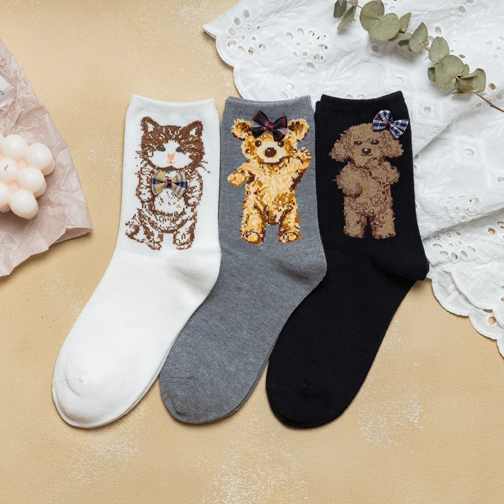 

Female Mid-tube Autumn and Winter New Style Japanese Cartoon Cotton Socks Wholesale Cat Animal Korean Style College Style