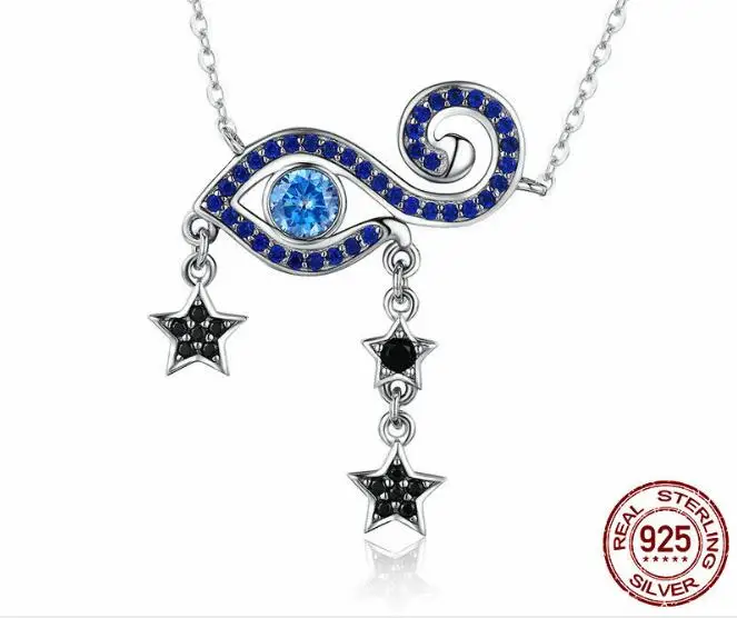 

SN1 925 Sterling Silver Magic Stars Moon Planet Universe Pendant Necklace Zircon Clavicle Chain Choker Jewelry