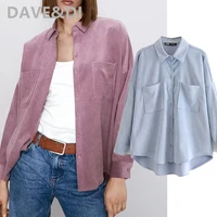 maxdutti spring high streetvintage corduroy oversize blouse women pockets blusas mujer de moda 20201shirt womens tops and blouse