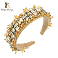 king shiny luxury baroque geometric crystal beaded headband elegant gem diamond hairband princess party hair jewelry tiara crown