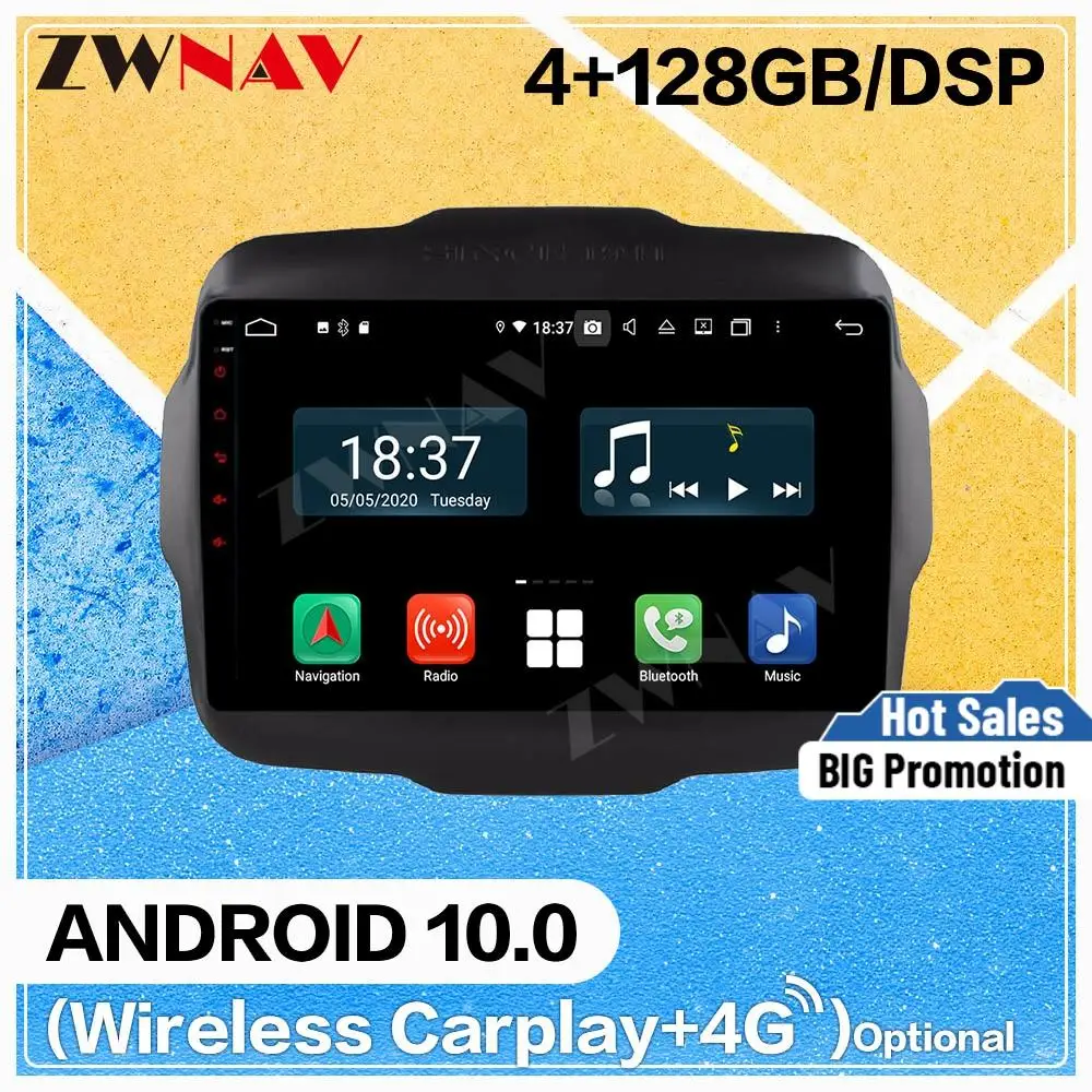 

128G Carplay Android 10 экран мультимедийный DVD-плеер для Jeep Renegade 2016 2017 GPS-навигация Авто Аудио Радио Стерео головное устройство